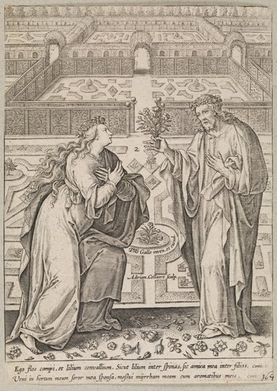 Kristus a jeho nevěsta, Ecclesia, v zahradě od Adriaen Collaert