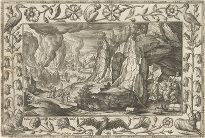 Lot a jeho dcery Krajiny s biblickými, mytologickými scénami a loveckými scénami (název série) od Adriaen Collaert