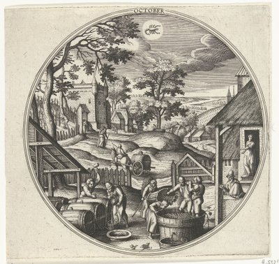 říjen Dvanáct měsíců (název série) od Adriaen Collaert