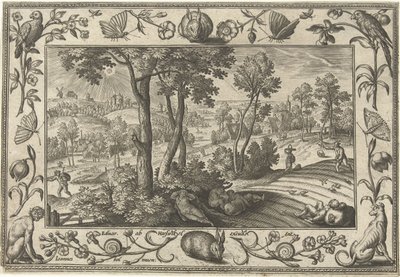 Plevel mezi pšenicí Krajiny s biblickými, mytologickými scénami a loveckými scénami (název série) od Adriaen Collaert