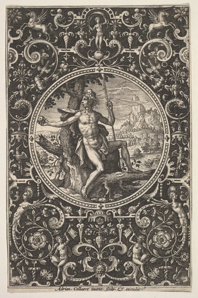 Paříž v dekorativním rámu s groteskami, ca. 1580-1600. od Adriaen Collaert
