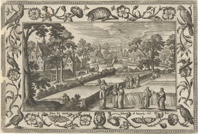 Shromáždění o sabatu Krajiny s biblickými, mytologickými scénami a loveckými scénami (název série) od Adriaen Collaert
