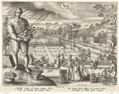 Měsíc duben duben Aprilis (název na objektu) Dvanáct mužů (název série) Menses XII Anni Solaris (název série) od Adriaen Collaert