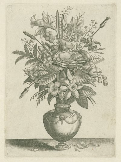 Váza s květinami včetně trumpetových narcisů Florilegium (název série) od Adriaen Collaert