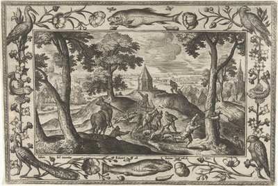 lov vlků Krajiny s biblickými, mytologickými scénami a loveckými scénami (název série) od Adriaen Collaert