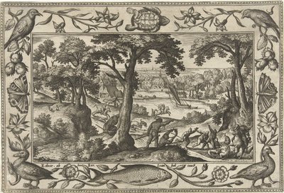 lov na kance Krajiny s biblickými, mytologickými scénami a loveckými scénami (název série) od Adriaen Collaert