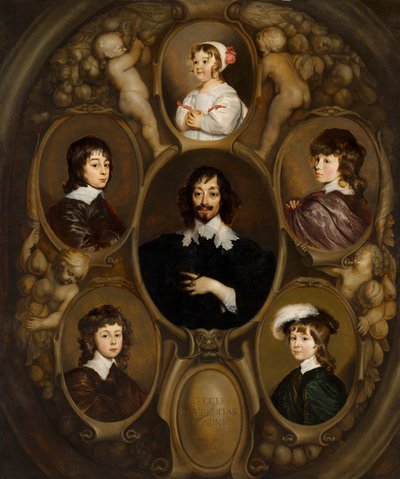 Portrét Constantijna Huygense (1596-1687) a jeho pěti dětí od Adriaen Hanneman