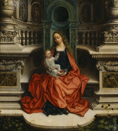 Madona s dítětem na trůnu, 16. století od Adriaen Isenbrandt or Isenbrant