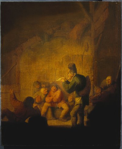 Interiér stodoly s šaškem regalujícím své společníky, kolem roku 1632 od Adriaen Jansz. van Ostade
