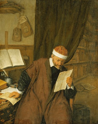 Právník sedící u stolu čte dopis, knihovna dál, 1668 od Adriaen Jansz. van Ostade
