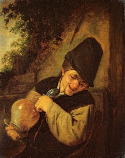 Sedlák držící džbán a dýmku, asi 1650-55 (olej na dubové desce) od Adriaen Jansz. van Ostade