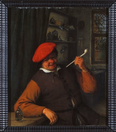Rolník v červeném baretu kouří dýmku v interiéru od Adriaen Jansz. van Ostade