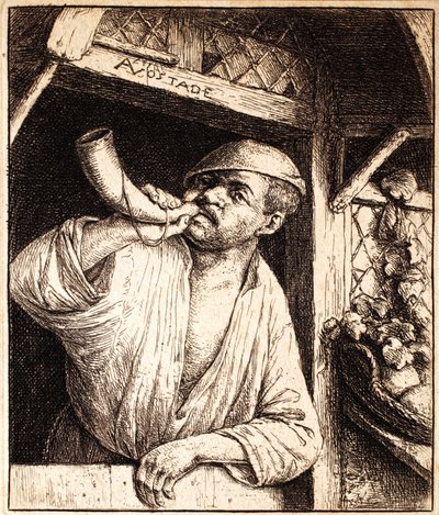 Baker troubí na roh, kolem roku 1670 od Adriaen Jansz. van Ostade
