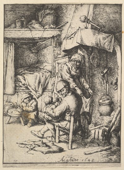 Otec krmí své dítě, 1610-85. od Adriaen Jansz. van Ostade