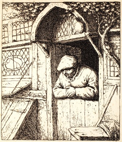 Muž opírající se o své dveře, kolem 1672 (lept) od Adriaen Jansz. van Ostade