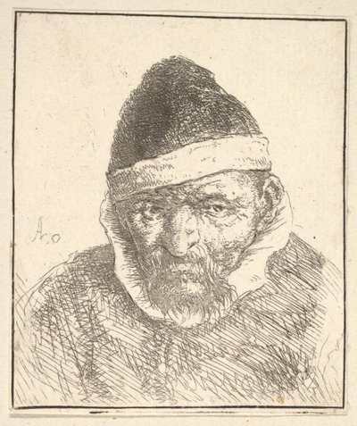 Starý muž s bílým límečkem a špičatým kloboukem, 1610-85. od Adriaen Jansz. van Ostade