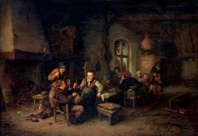 Interiér hostince s devíti rolníky a hráčem Hurdy-Gurdy, 1653. od Adriaen Jansz. van Ostade