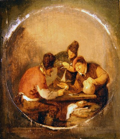 Tři borci pijí a kouří v hospodě (olej na desce) od Adriaen Jansz. van Ostade
