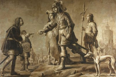 Boudewijn van Heusden (?-870) a jeho manželka Sophia přijímající poctu od legáta krále Edmunda, c. 1626 od Adriaen Pietersz van de Venne (manner of)