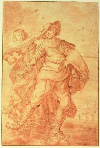 A Lady and Gentleman Skating on Ice, c.1625 (červená křída na papíře) od Adriaen Pietersz van de Venne