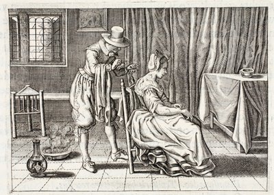 Přikládání pijavic, ilustrace z "Emblemata of Zinne-werk" od Johannese de Brune (1589-1658), Jan Jacobs Schipper, Amsterdam, 1661 od Adriaen Pietersz van de Venne