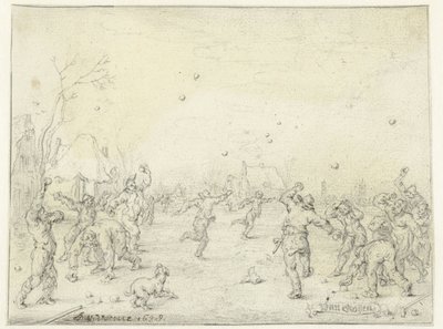 Muži a chlapci házeli sněhové koule od Adriaen Pietersz van de Venne