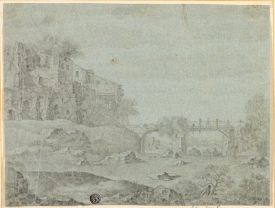 Zřícenina s výhledem na řeku a most od Adriaen Pietersz. van de Venne