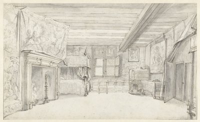 Pohled na bohatě vybavený pokoj s postelí s nebesy od Adriaen Pietersz van de Venne