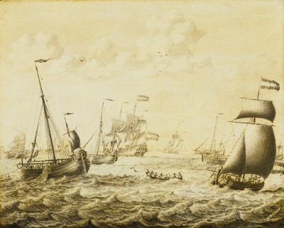 Nizozemský lov sleďů, konec 17. století (grisaille na desce) od Adriaen or Abraham Salm