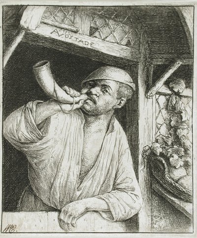 Pekař troubící na roh od Adriaen van Ostade