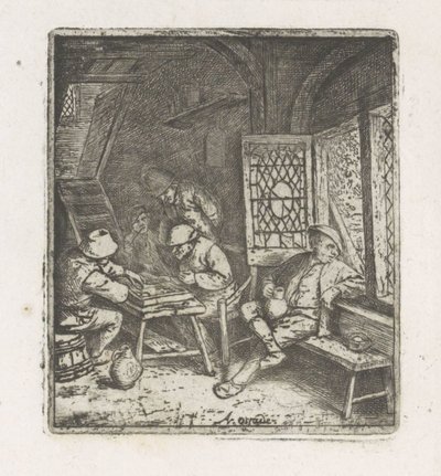 Farmářský interiér s přehrávači tric-trac od Adriaen van Ostade