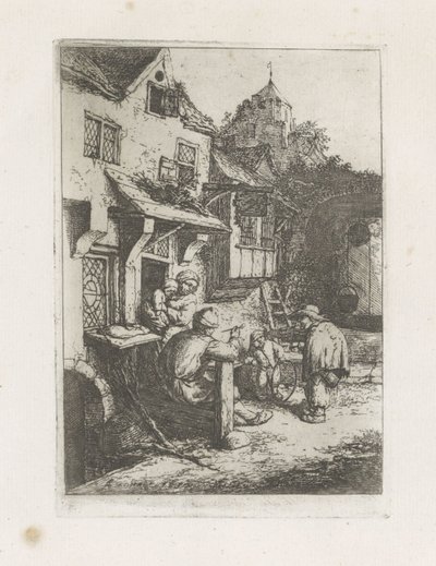 Hrbatý houslista před hostincem od Adriaen van Ostade
