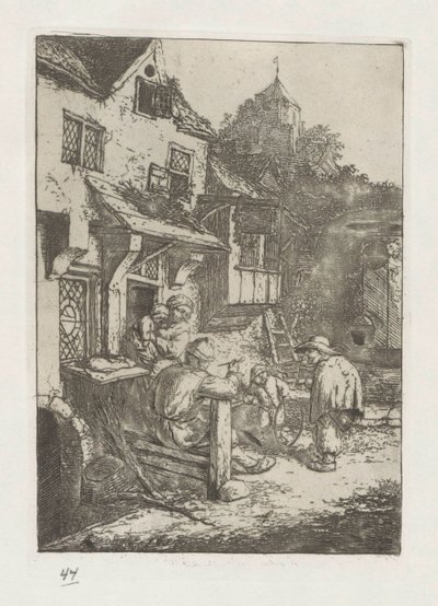 Hrbatý houslista před hostincem od Adriaen van Ostade