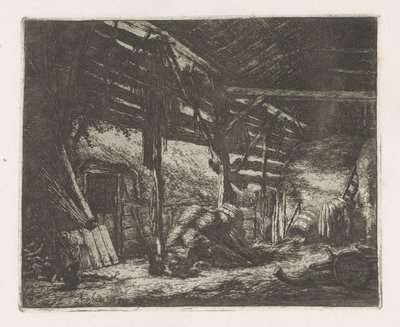 Interiér stodoly na seno od Adriaen van Ostade