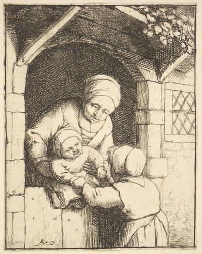 Holčička si hraje s dítětem v matčině náručí, 1610-85. od Adriaen van Ostade