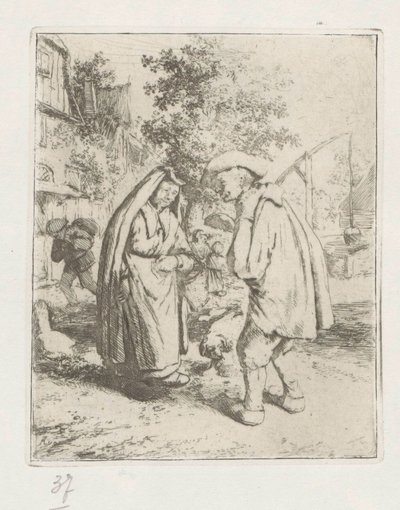 Muž a žena v rozhovoru od Adriaen van Ostade