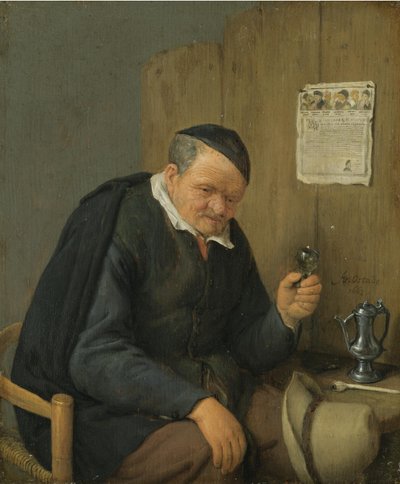 Starý muž držící sklenici vína od Adriaen van Ostade