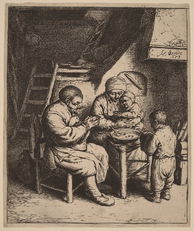 Rolnická rodina modlící se před jídlem od Adriaen van Ostade