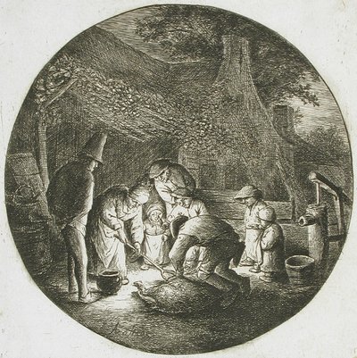 Rolníci zabíjející prase od Adriaen van Ostade