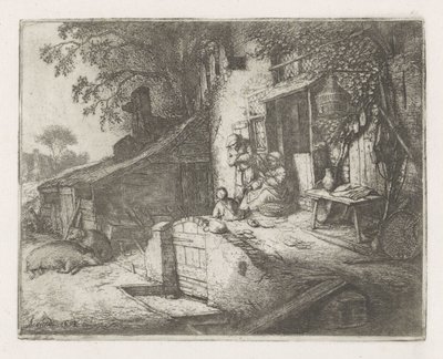 Točící se žena před domem od Adriaen van Ostade