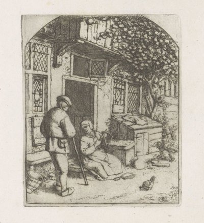 Spinster na prahu domu od Adriaen van Ostade