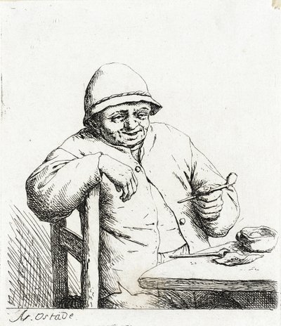 Kuřák opřený o opěradlo židle od Adriaen van Ostade