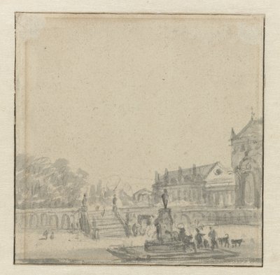 Předhradí paláce s fontánou od Adriaen van de Velde (possibly)