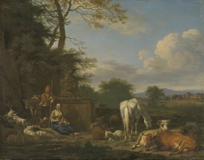 Arkádská krajina s odpočívajícími pastýři a zvířaty, 1664 (olej na plátně na panelu) od Adriaen van de Velde