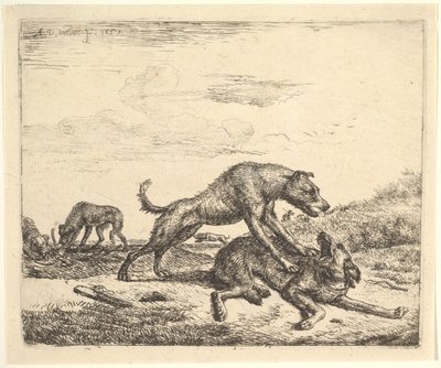 Bojoví psi, z různých zvířat, 1657. od Adriaen van de Velde