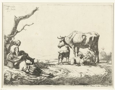 Pastýř a pastýř s hospodářskými zvířaty od Adriaen van de Velde