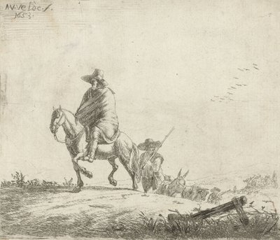 Jezdec a pastevec s dobytkem na polní cestě, 1653 od Adriaen van de Velde