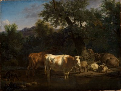 Skot a ovce u lesní vody od Adriaen van de Velde