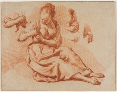 Sedící žena hledá blechy, c. 1671. od Adriaen van de Velde