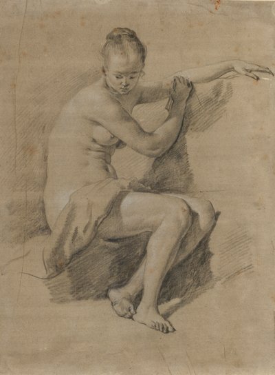 Sedící ženský akt, cca 1660-70 (černobílá kresba křídou) od Adriaen van de Velde